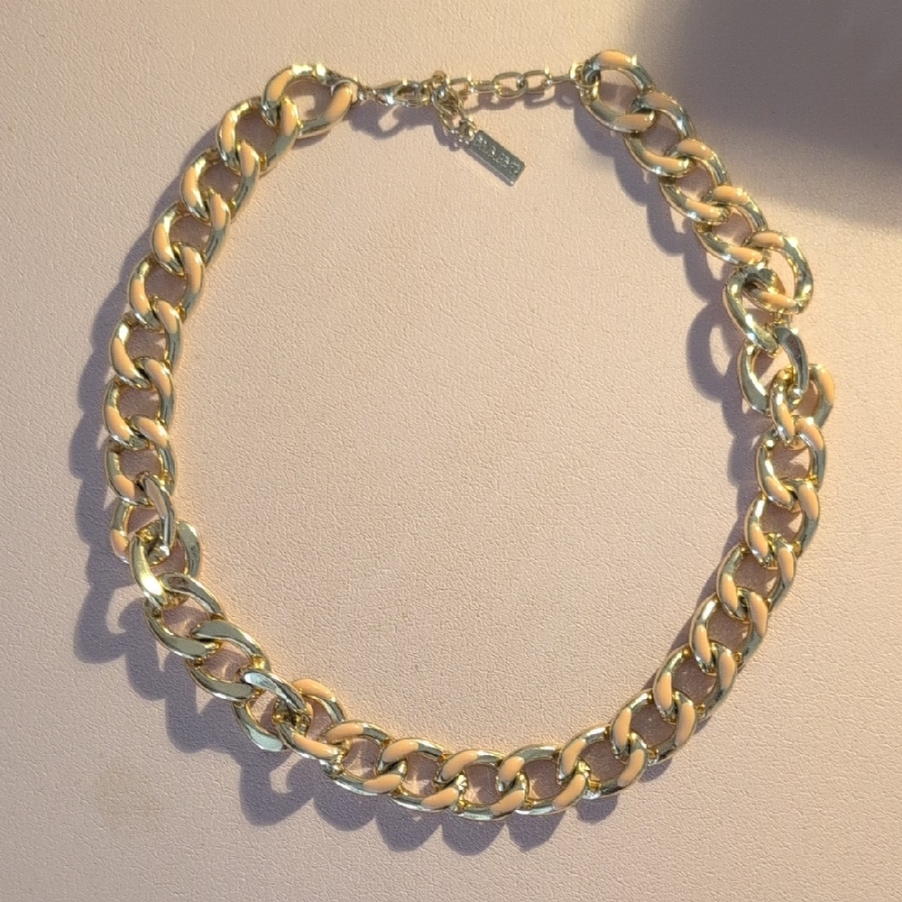 Baublebar Gold Chain Necklace Peach Enamel Accents